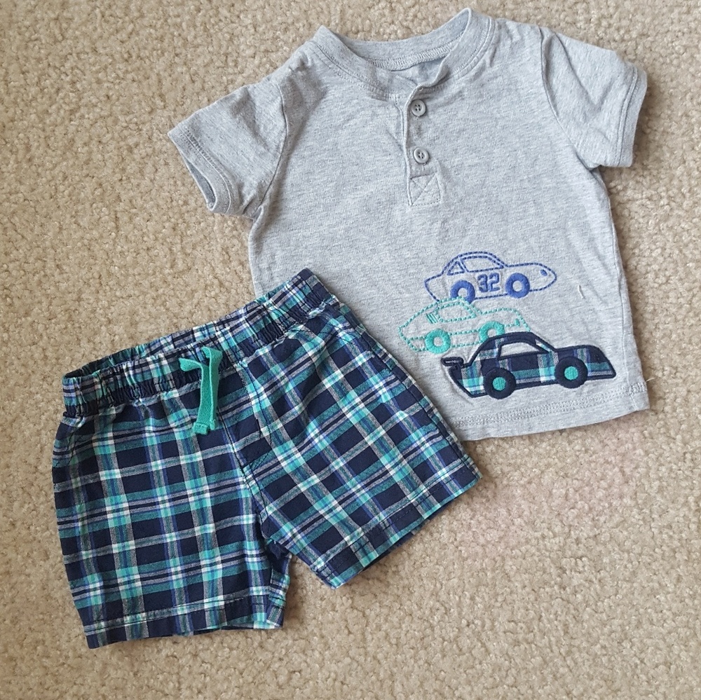 Blue Car Shirt & Shorts set (boy 9mo)